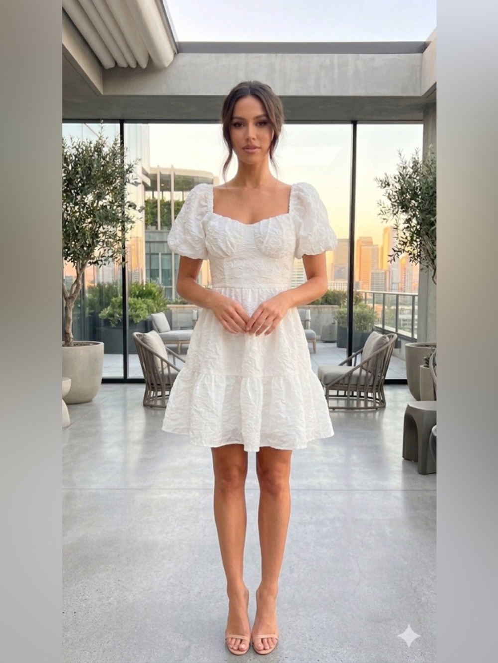 Mustard Seed White Puff-Sleeve Mini Dress